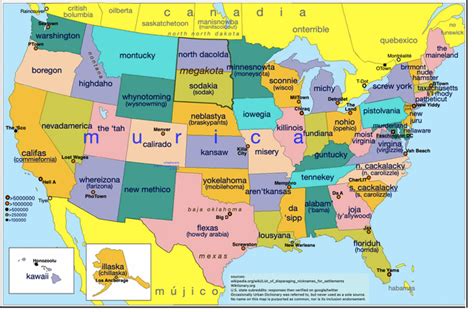 Us State Nickname Map Uninspired By A Map Showing Official Nicknames