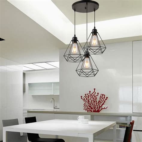 STOEX Lustre Suspension forme Diamant Disque 3 Lumières Abat-jour Noir