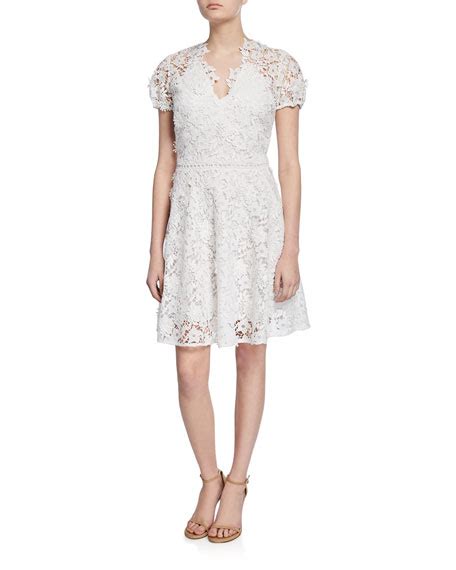Shoshanna Santenay V Neck Short Sleeve Floral Lace Dress Neiman Marcus