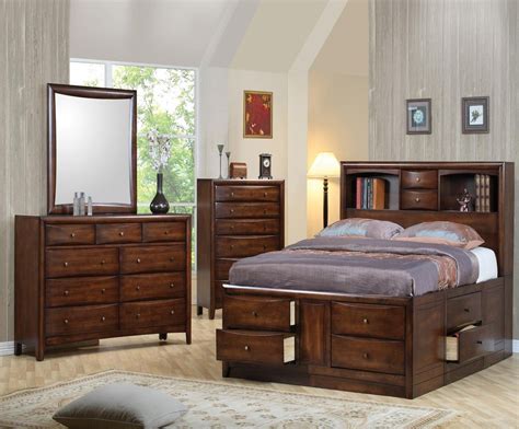 Bookcase headboard king size bedroom sets wooden. 4 PC KING BOOKCASE FOOTBOARD & SIDE STORAGE BED NS DRESSER ...