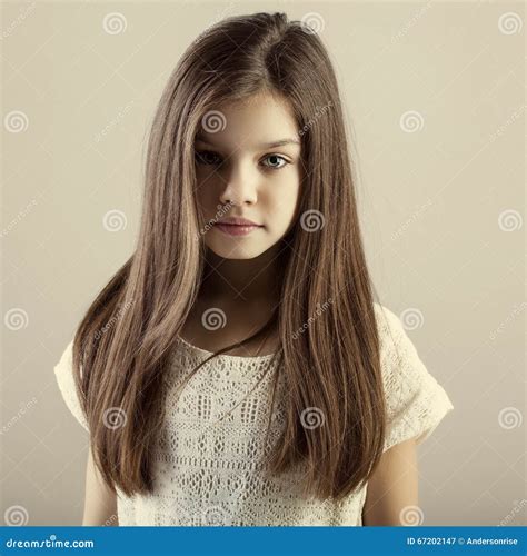 Portrait Of A Charming Brunette Little Girl Stock Image Image Of Calm
