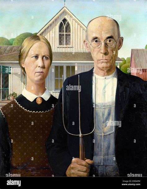 Grant Wood American Gothic 1930 Oil On Board Art Institute Of Chicago