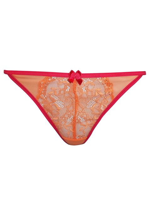 George G Orge ORANGE Floral Lace Thong Size To