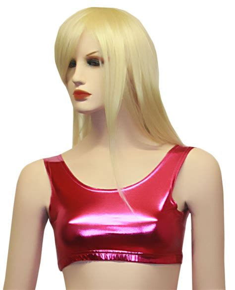 Womens Ladies Shiny Crop Tops Tank Bras Dance Party Dress Wet Look Metallic Hot Ebay