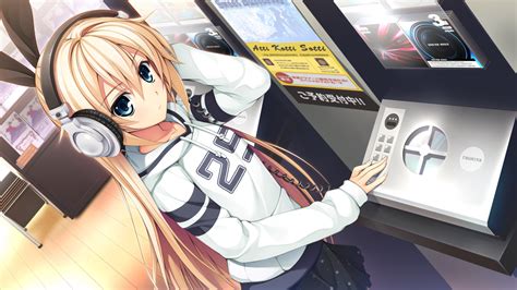 Wallpaper Blonde Anime Girls Visual Novel Headphones Machine
