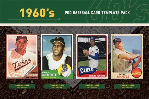 1960s Pro Baseball Card Templates Creative Photoshop Templates ~ Creative Market