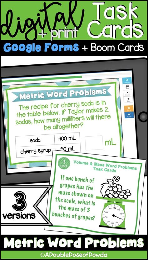 Metric Measurement Word Problems Task Cards Print And Digital Resources