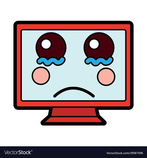Sad Computer Monitor Kawaii Icon Image Royalty Free Vector