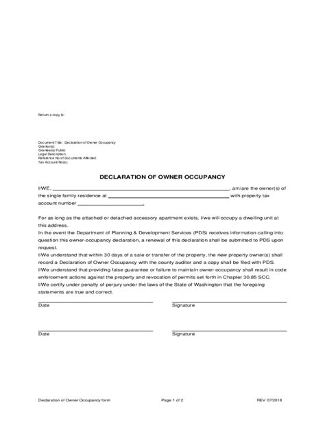 Fillable Online Declaration Of Owner Occupancy Form Fax Email Print