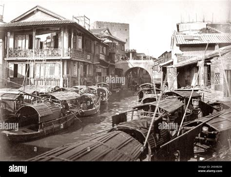 Houses And Boats Canton Guangzhou China C1880s Stock Photo Alamy