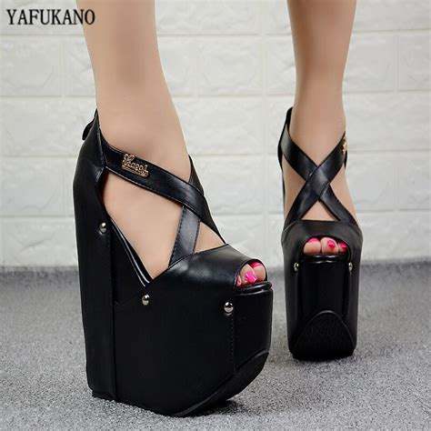 18cm sexy peep toe high heels thick bottom wedges womens sandals platform ultra high heel