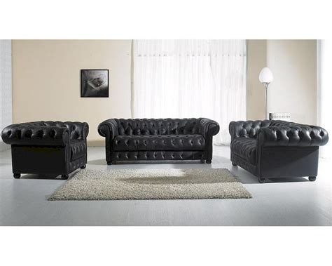Contemporary Black Tufted Leather Sofa Set 44lyia34