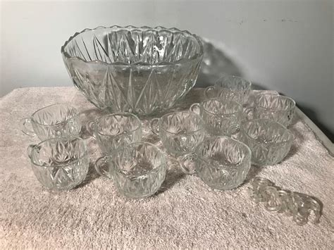 Antique Hazel Atlas Williamsport Punch Bowl Set Piece Set With Hooks