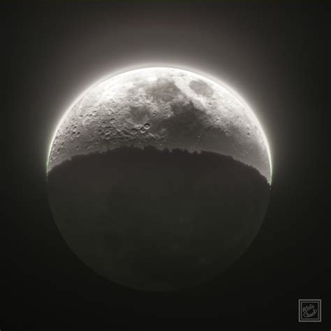 Waxing Crescent Moon 32 Illumination Rastrophotography