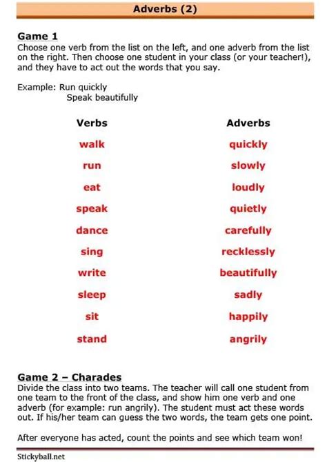 Esl Grammar Adverb Games