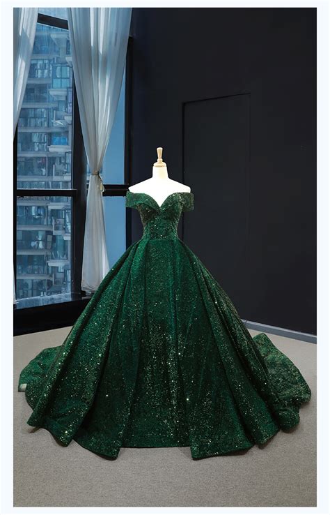 Elegant Emerald Green Sequins Prom Dress Sweet 16 Year Ball Gown