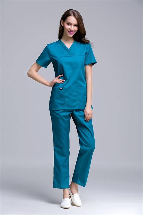 Korea Style Slim Fit V Neck Women Scrub Sets Medical Doctors Nurses