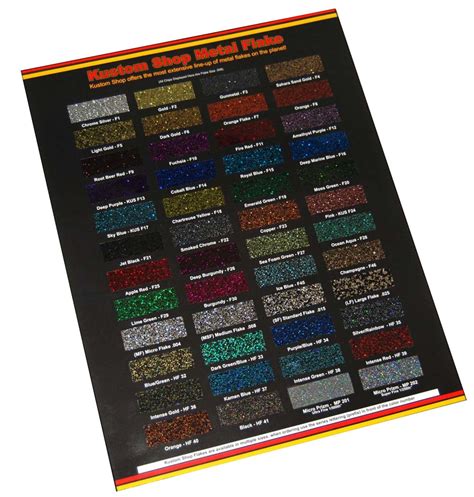 Restoration shop '07 color chart our chart includes solid colors, pearl colors, metallic colors, and firemist colors. Custom Shop Metal Flake CHIP COLOR CHART Auto Car Paint ...