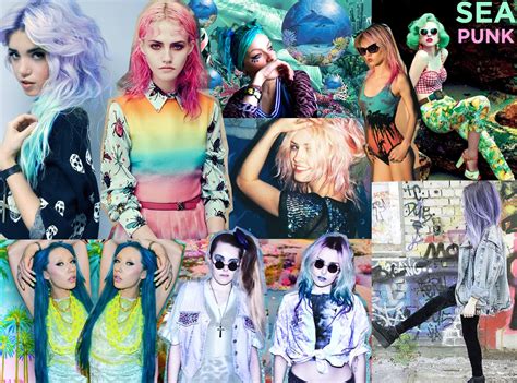 Seapunk Holographic Prints Blue And Green Hair Dyed Clothes Graphic