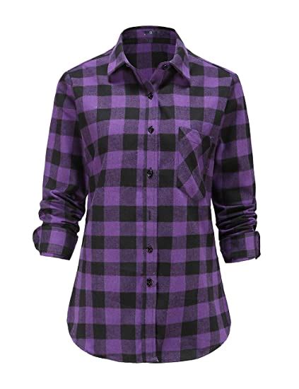 Buy Dioufond Women Flannel Shirt Long Sleeve Buffalo Check Womens Plaid Flannel Shirts Purple