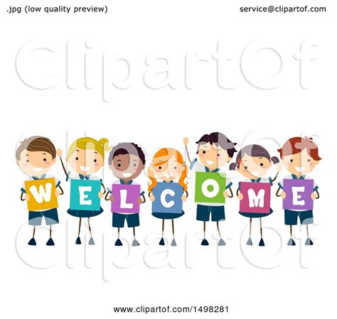 Clipart Of A Group Of Children Spelling Out Welcome Royalty Free