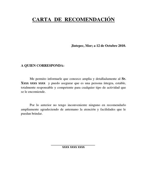 Carta De Recomendación Personal Pdf Business