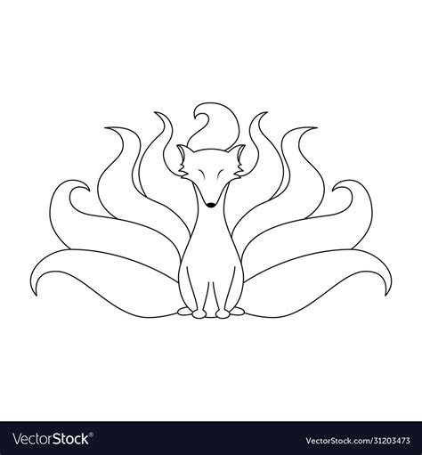 Kitsune Nine Tailed Fox Outline Royalty Free Vector Image