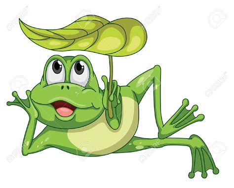 Detailed Illustration Of A Green Frog And A Leaf Иллюстрации с