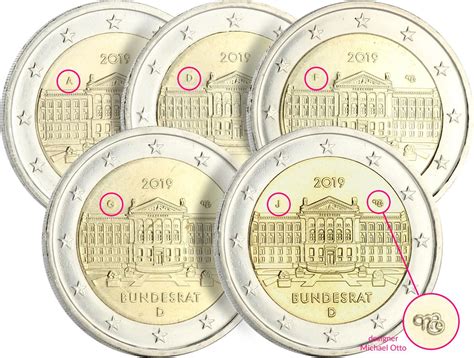 Allemagne Lot De 5 X 2 Euros Commémo Allemagne 2019 Bundesrät 5