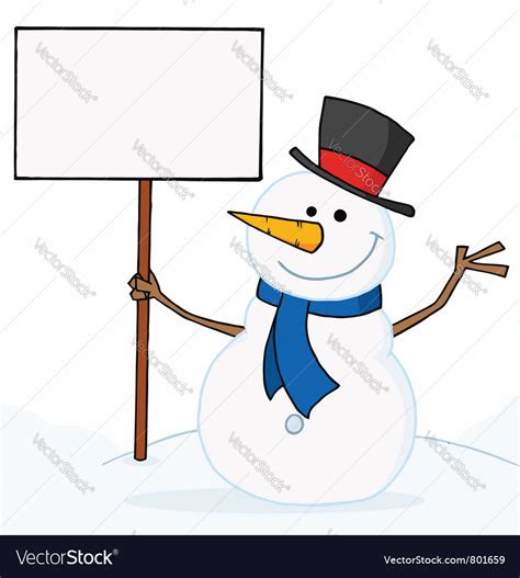 Snowman Waving And Holding A Sign Royalty Free Vector Image