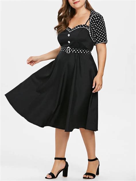 Buy Wipalo Plus Size Polka Dot Vintage Dress With Belt Cape Women Two Piece Set