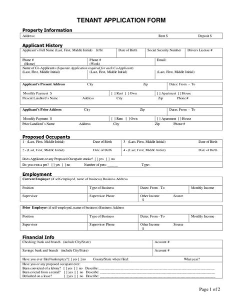 Free Printable Application For Rental