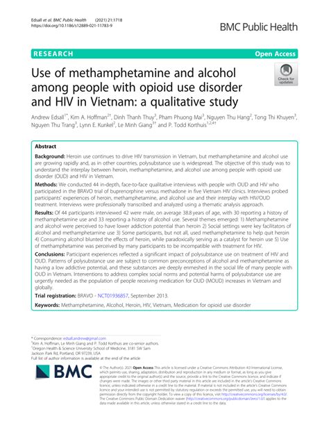 Pdf Use Of Methamphetamine And Alcohol Among People With Opioid Use
