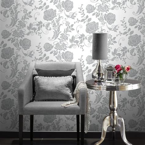 Rasch Rose Flower Pattern Wallpaper Metallic Floral