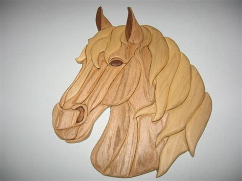 Horse Head Light Handmade Intarsia Wood Art Wall By Kitswoodart