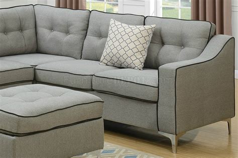 F6998 Sectional Sofa In Light Gray Fabric W Ottoman By Boss