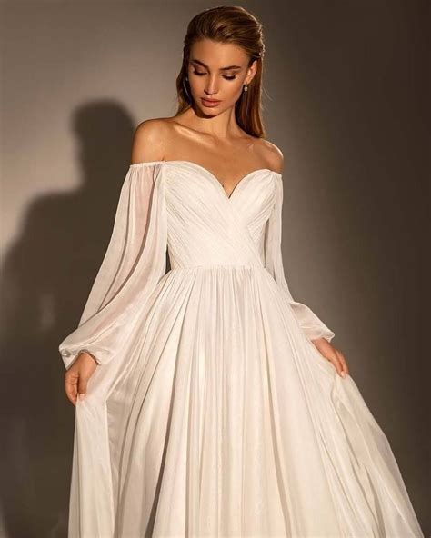 Flowy Wedding Dress Wedding Dress Chiffon Wedding Dress Long Sleeve