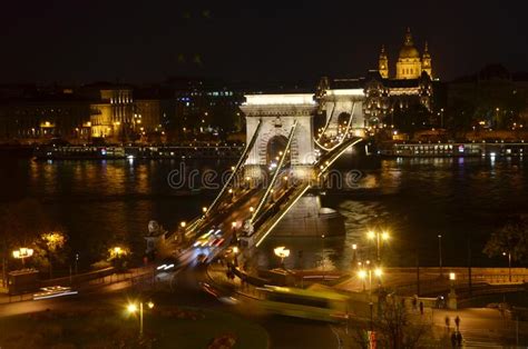 The Night Scene Of Chain Bridge At Budapest Stock Image Image Of