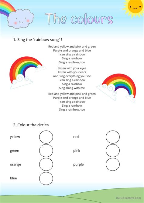 The Colours I Can Sing A Rainbow English Esl Worksheets Pdf And Doc