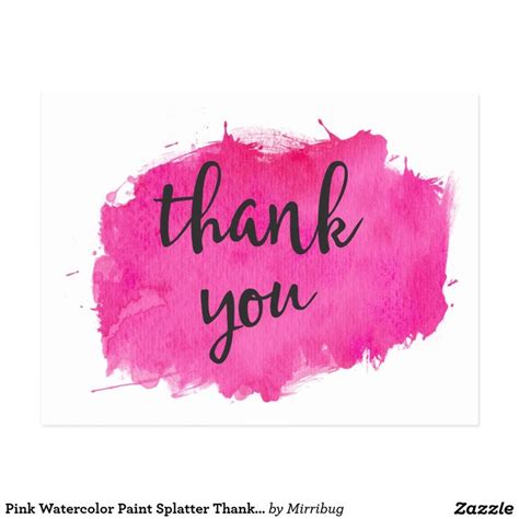 Pink Watercolor Paint Splatter Thank You Postcard Pink