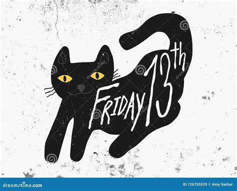 Friday 13th Black Cat On Dark White Grunge Background Illustration