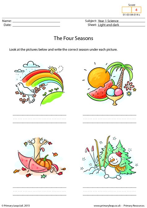 Seasons worksheets for grade 1