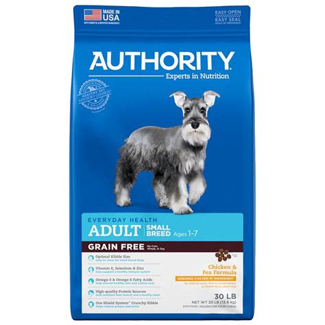 Dog food with grain without chicken. Authority Chicken & Pea Formula Small Breed Grain-Free ...
