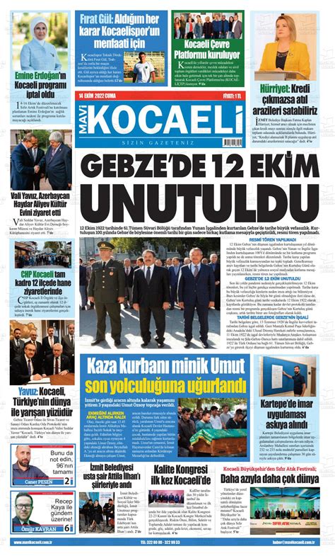 14 Ekim 2022 tarihli Mavi Kocaeli Gazete Manşetleri