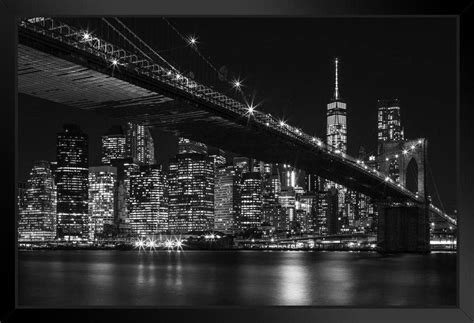 Brooklyn Bridge New York City Nyc Skyline At Night Black