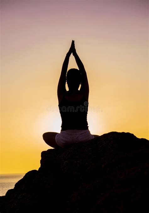 Yoga Meditation Concept Woman Silhouette Healthy Meditating Stock
