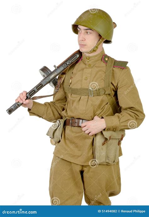 Soldado Soviético Joven Con La Ametralladora Ppsh 41 Foto De Archivo
