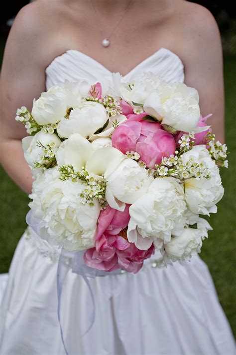 White And Pink Peony Bridal Bouquet With Babys Breath Bridal Bouquet