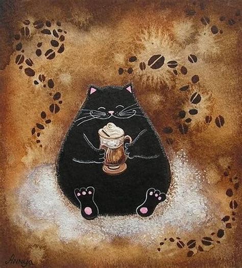 Pin By ️marla ️ On Coffee 2 ☕ ☕ Black Cat Art Cat Art Cat Coffee