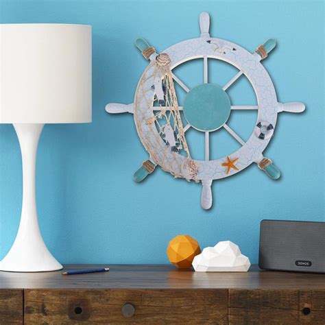 Distressed white ship wheel decor. 11'' White Ship Wheel Wood Crack Rudder Shipwheel Nautical ...